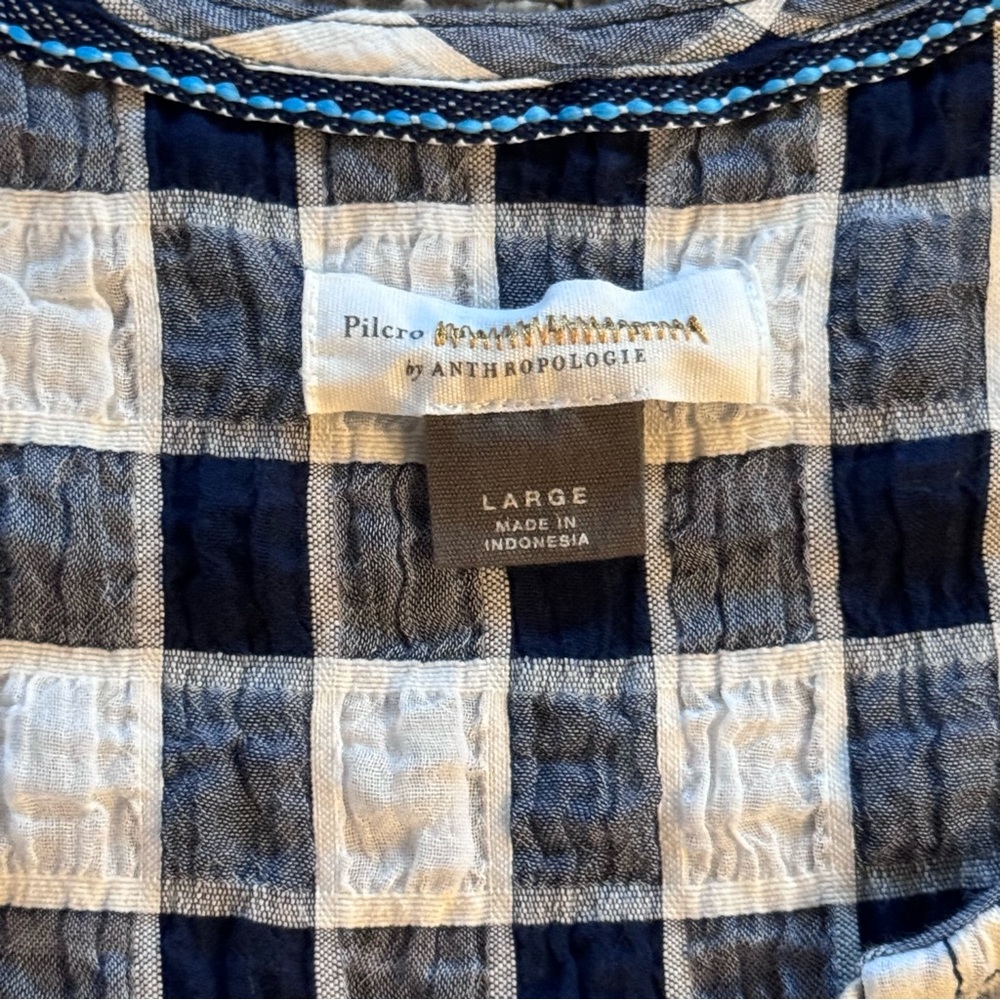 ANTHROPOLOGIE PILCRO Neve Gingham Tiered Top Blue/White size L - Picture 6 of 7